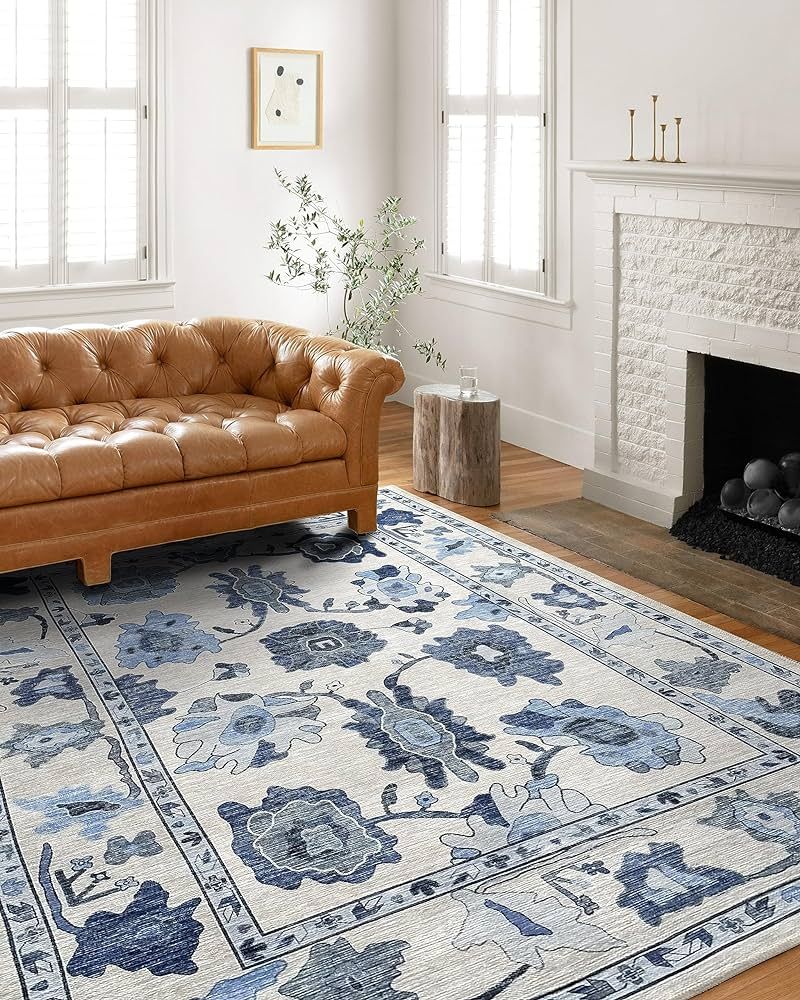 Oushak Rug, Navy Blue Vintage Turkish Floral Pastel Large Oversized Area Rugs for Living Room Din... | Amazon (US)