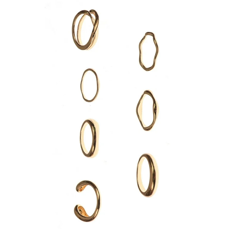 Time and Tru 7 Piece Gold Stackable Ring Set (Women's) | Walmart (US)