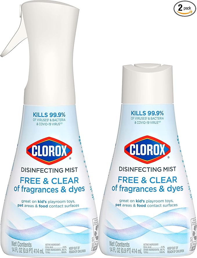 Clorox Free & Clear Disinfecting Mist, Household Essentials, 1 Spray Bottle and 1 Refill, 14 Fl O... | Amazon (US)