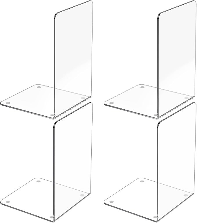 Acrylic Bookends 4 Pcs, Clear Book Ends for Shelves, Transparent Bookend Organizer, Book Holder S... | Amazon (US)