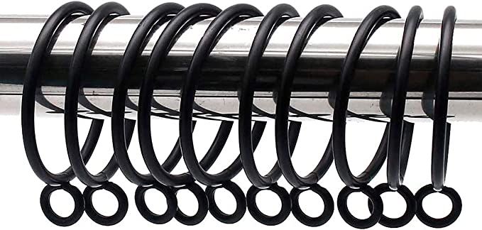 30 Pcs Matte Black Curtain Rings with Clips for Curtains of Windows | 45mm Metal Curtain Rings wi... | Amazon (US)