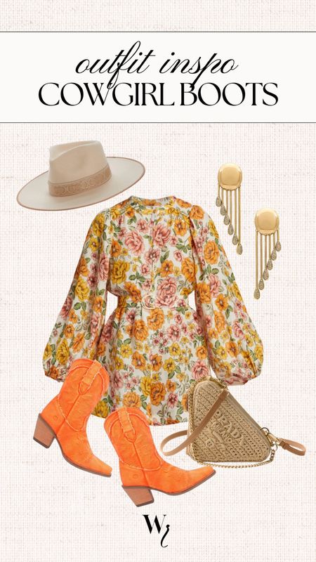 Cowgirl boots outfit idea floral mini dress outfit what to wear to a country concert 

#LTKsalealert #LTKfindsunder50 #LTKstyletip