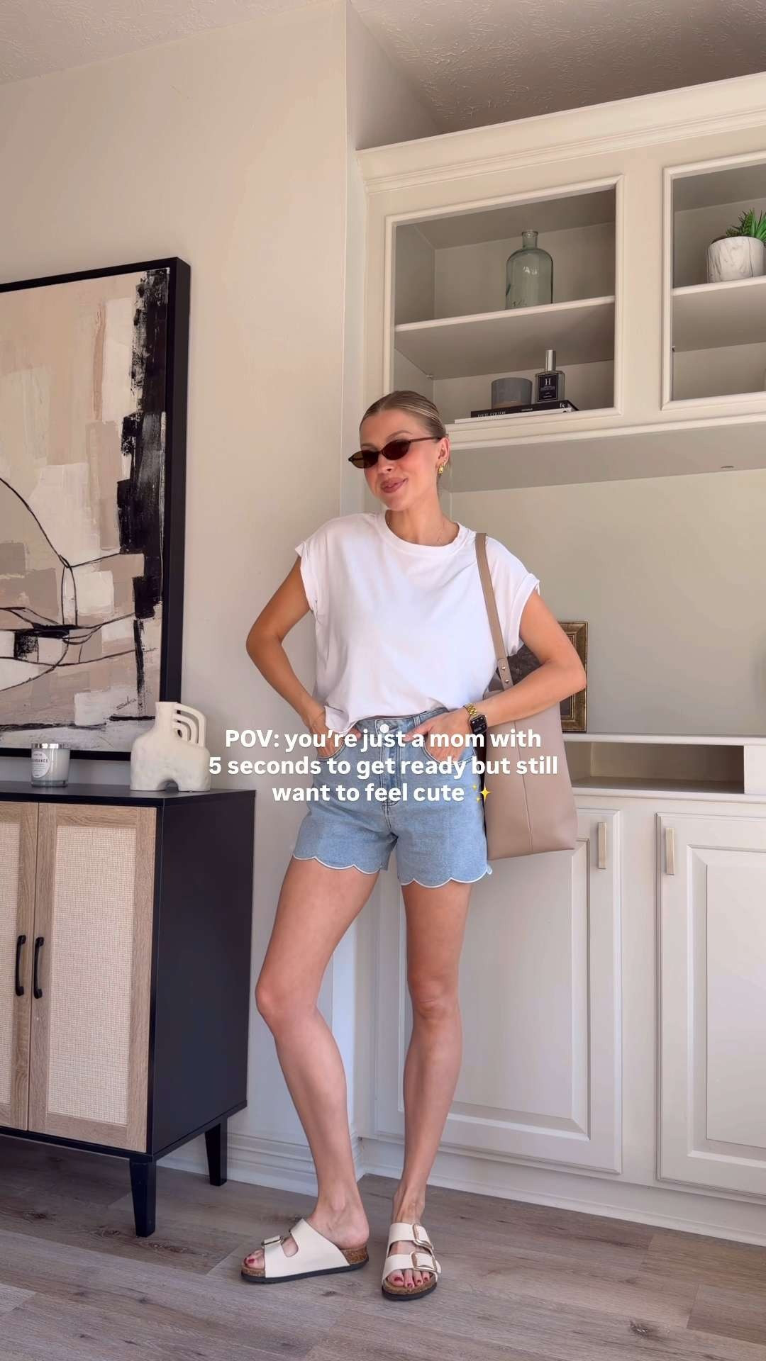 Everyday mom outfit inspo! Size M in white tee, 2 in denim shorts 

 #LTKootd #LTKmomlife