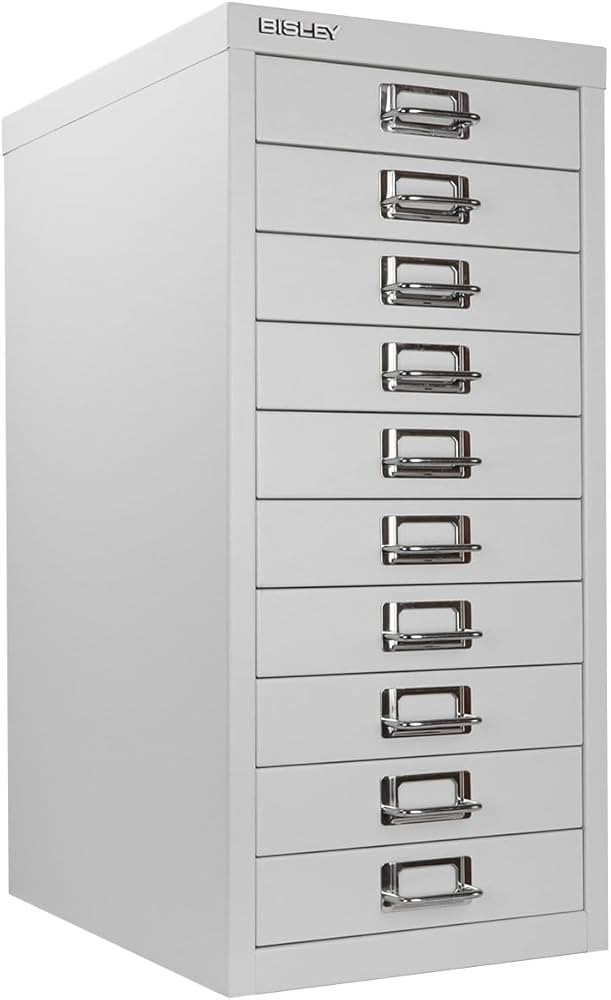 Bisley 10-Drawer Steel MultiDrawer Cabinet - Light Grey, Chrome Pull Handles with Label Holders, ... | Amazon (US)