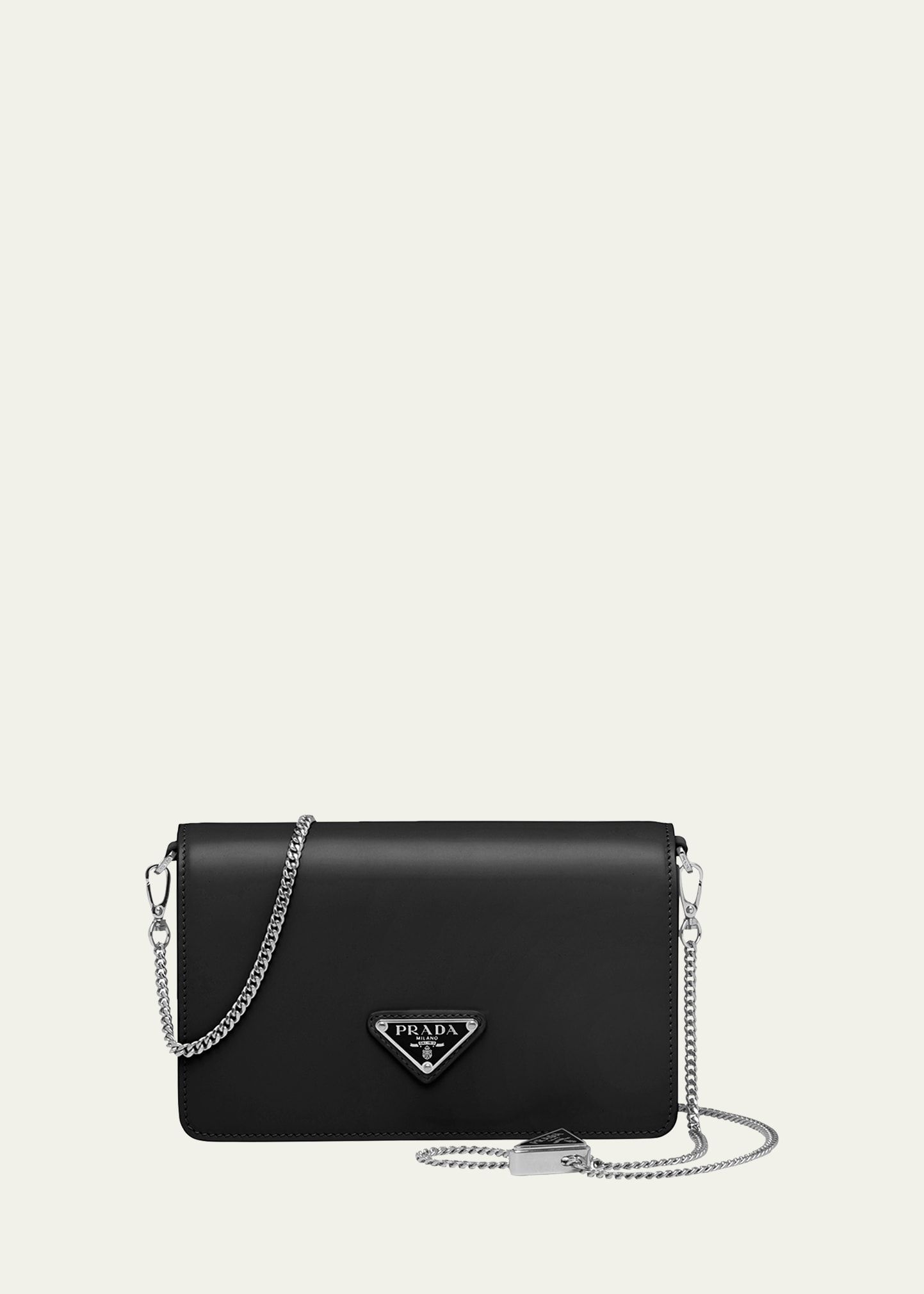 Triangle Mini Leather Crossbody Bag in White - Prada