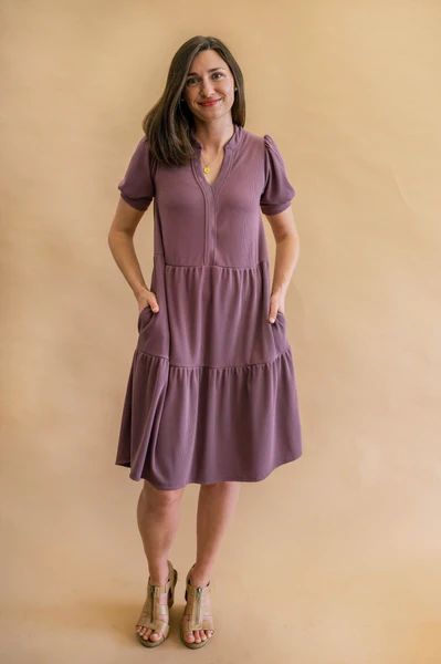 MW Anywhere Ribbed Tiered Dress in Soft Plum | Merrick White