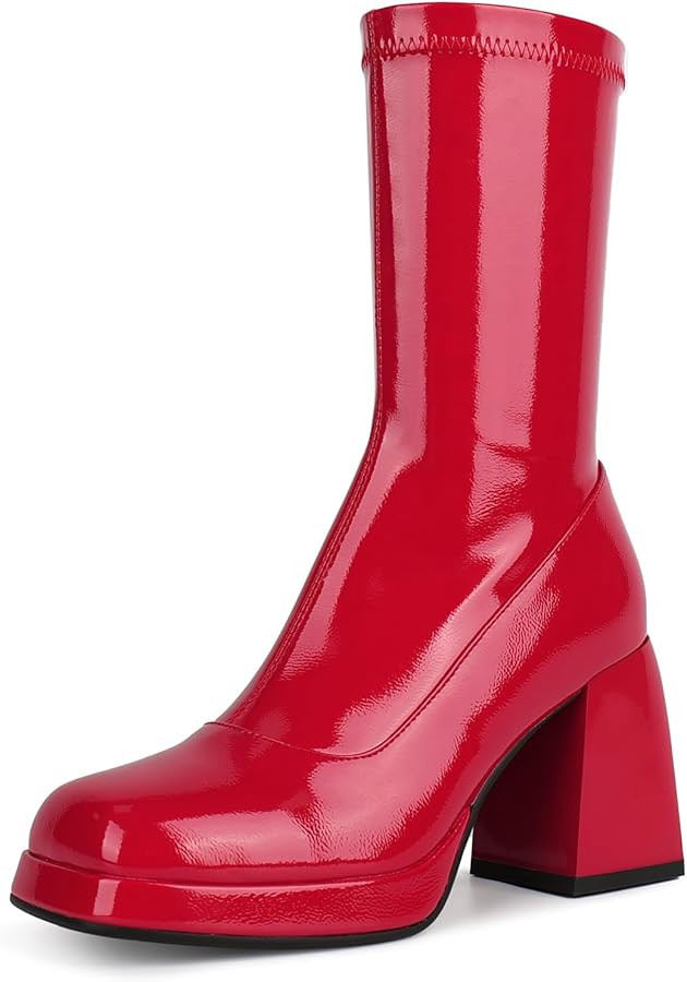 Go Go Boots for Women, with Square Toe, Chunky Heel and Side Zipper Design, Sassy and Glaring | Amazon (US)