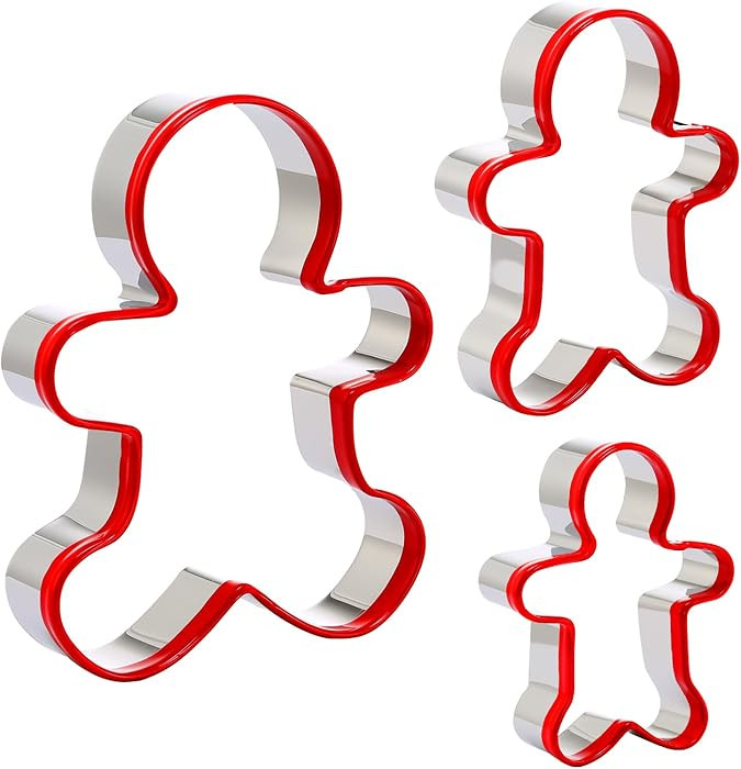 Gingerbread Man Cookie Cutters 3PCS, Stainless Steel Christmas Cookie Cutter Tools with Red Envir... | Amazon (US)