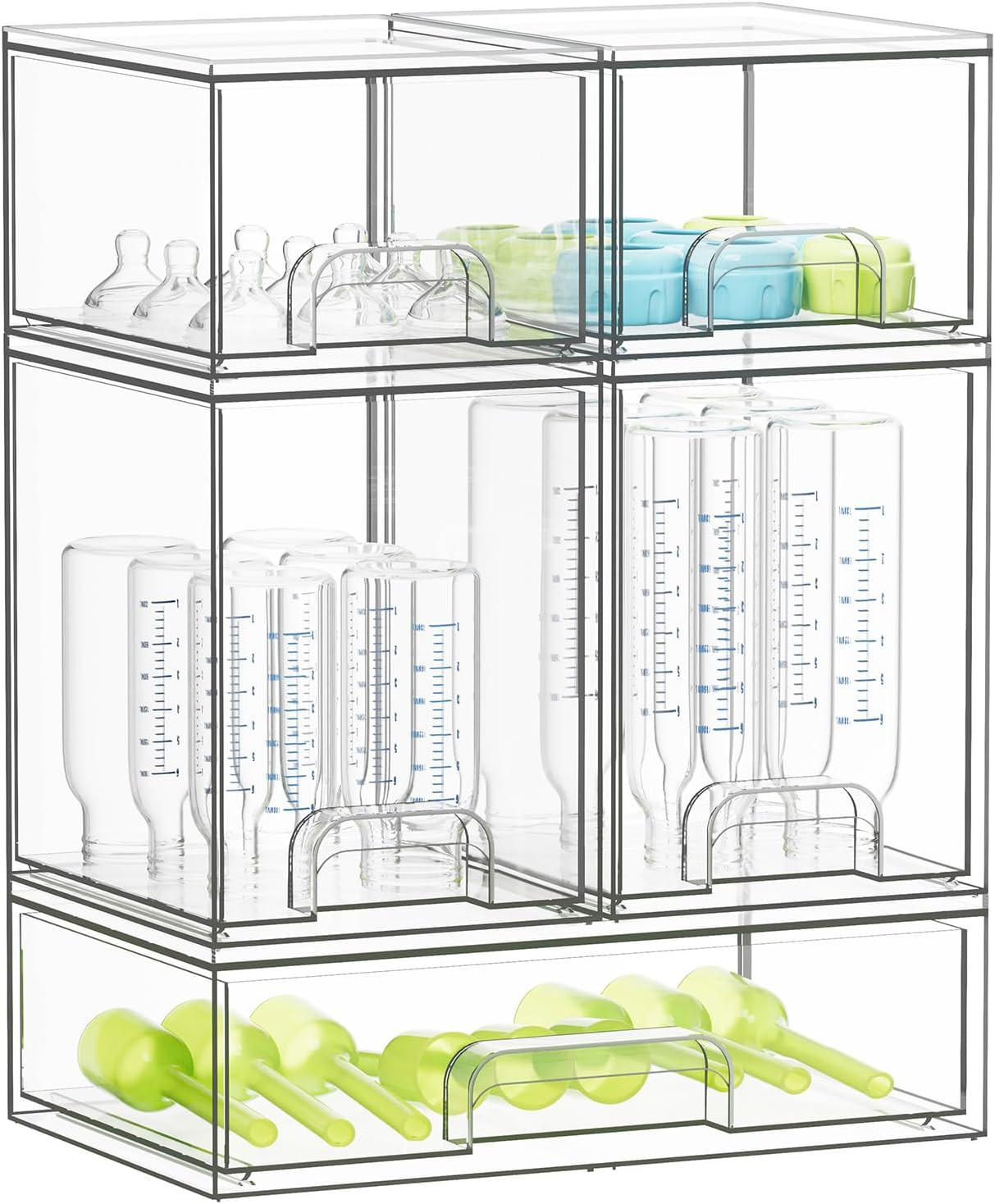 SpaceAid Bottle Storage Organizer Baby - Acrylic Bottles Station Organizer Container, Stackable Clear Drawers for Countertop, Vanity, Bathroom, Cabinet, Pantry Organization, 5 Pack, 2S2M1L, 15.4"H | Amazon (US)