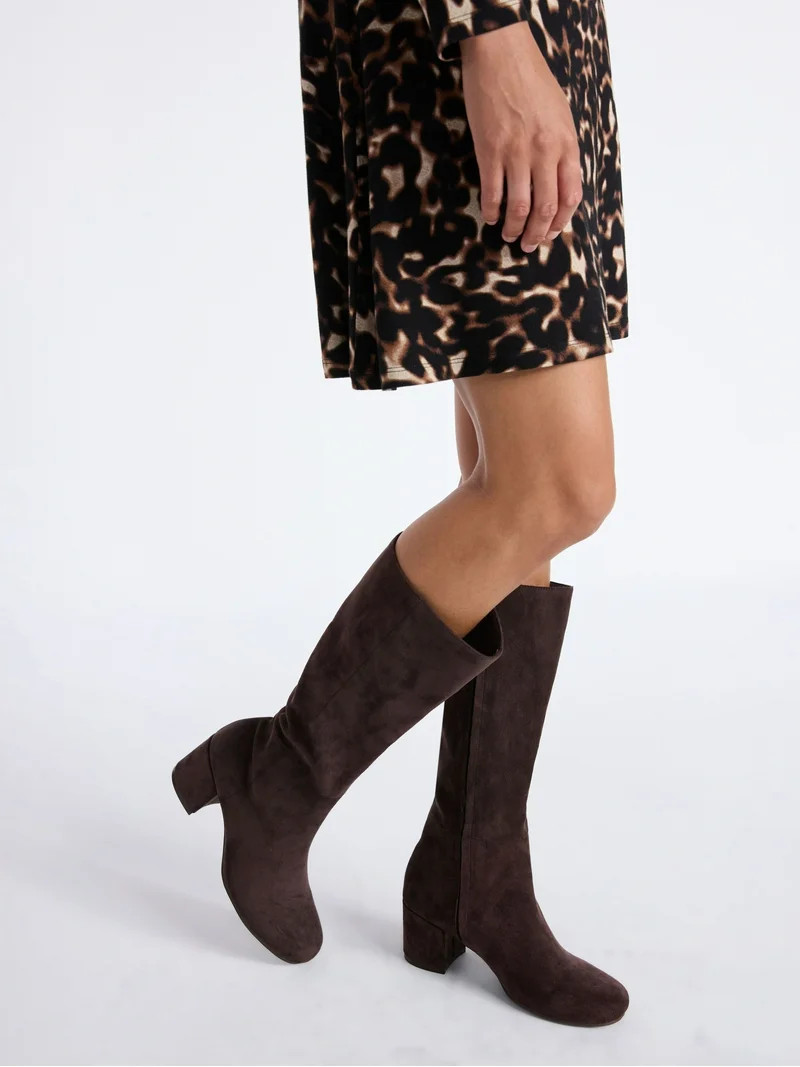 Time and Tru Women's Faux Suede Tall Block Heel Boots | Walmart (US)