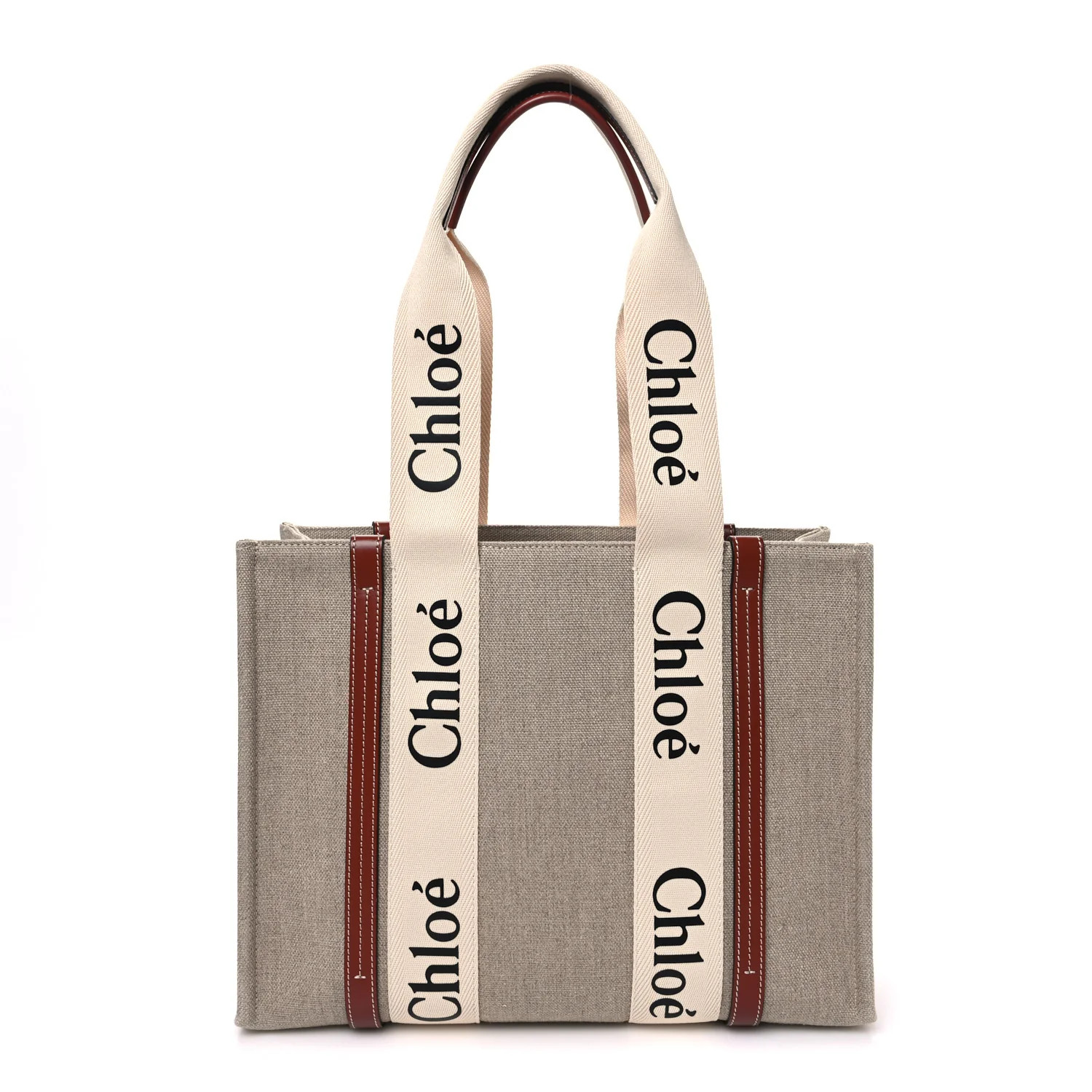 Chloe Cotton Calfskin Medium Woody Ribbon Tote White Brown 1874465 | FASHIONPHILE (US)