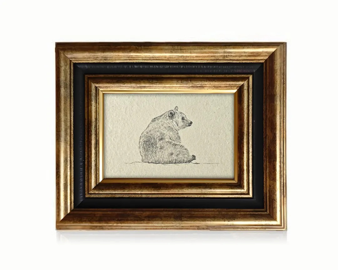 Original Hand Drawn Bear Sketch Pencil Animal Artwork Rustic Wall Decor - Etsy | Etsy (Global)