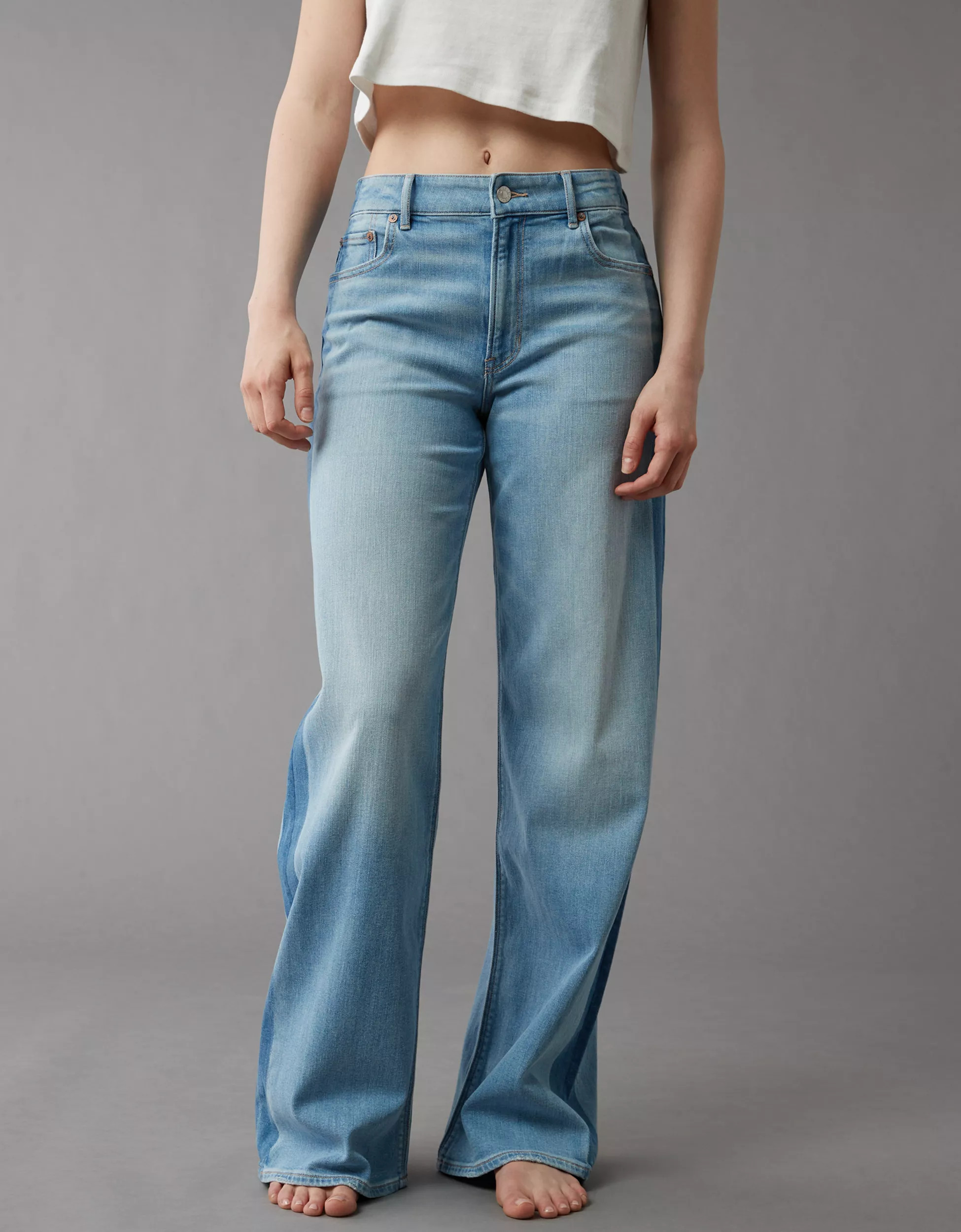 AE Dreamy Drape Stretch Side Stripe Super High-Waisted Baggy Wide-Leg Jean | American Eagle Outfitters (US & CA)