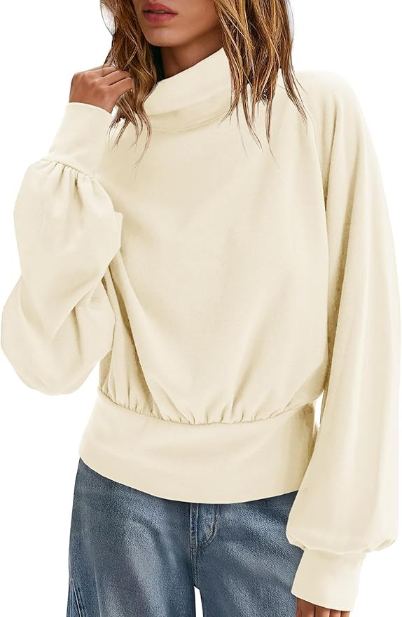 Yanekop Womens Turtleneck Tops Mock Neck Long Sleeve Shirts Oversized Cropped Sweatshirts Loose F... | Amazon (US)