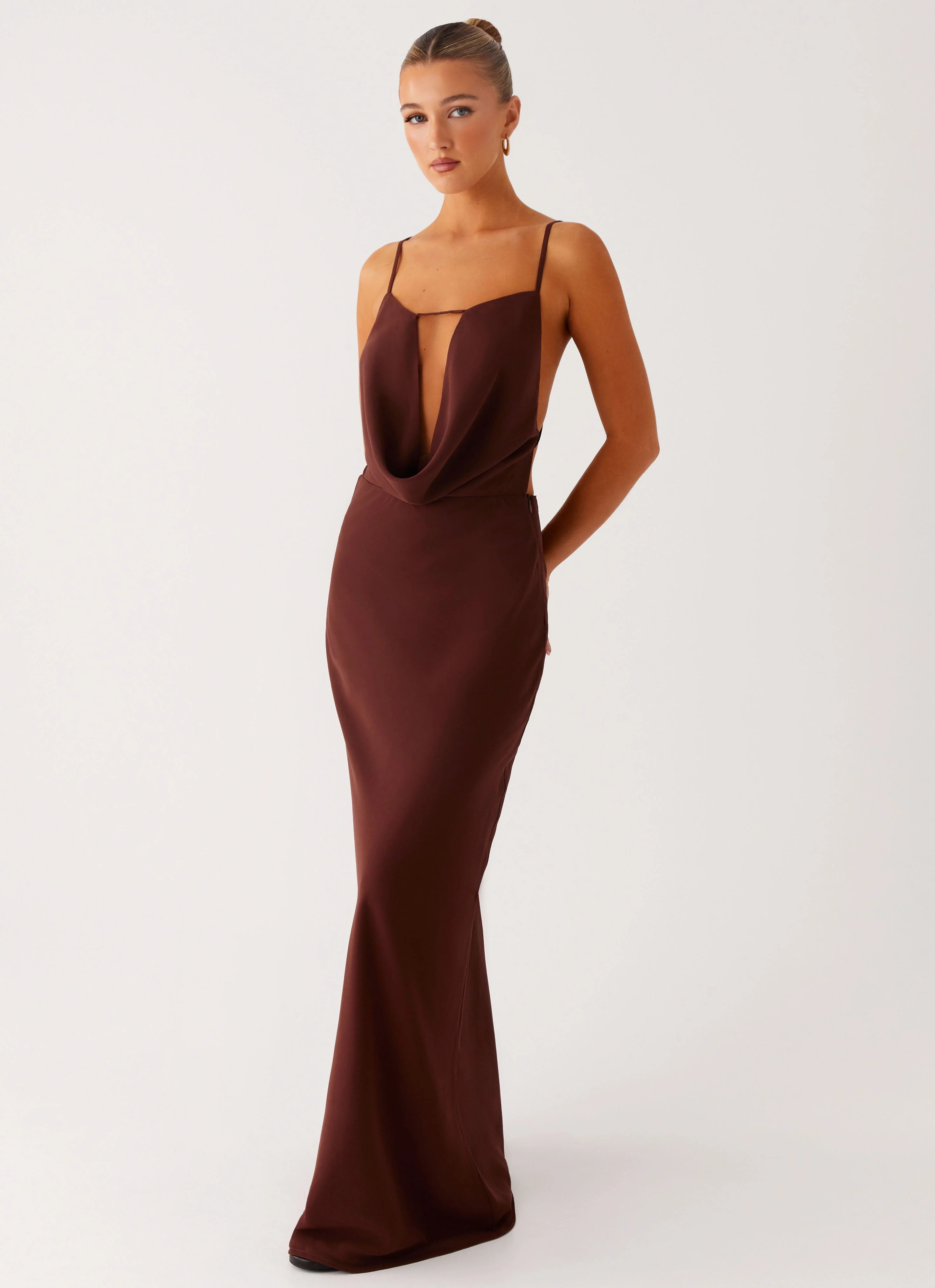 Elation Cowl Neck Maxi Dress - Chocolate | Peppermayo (Global)