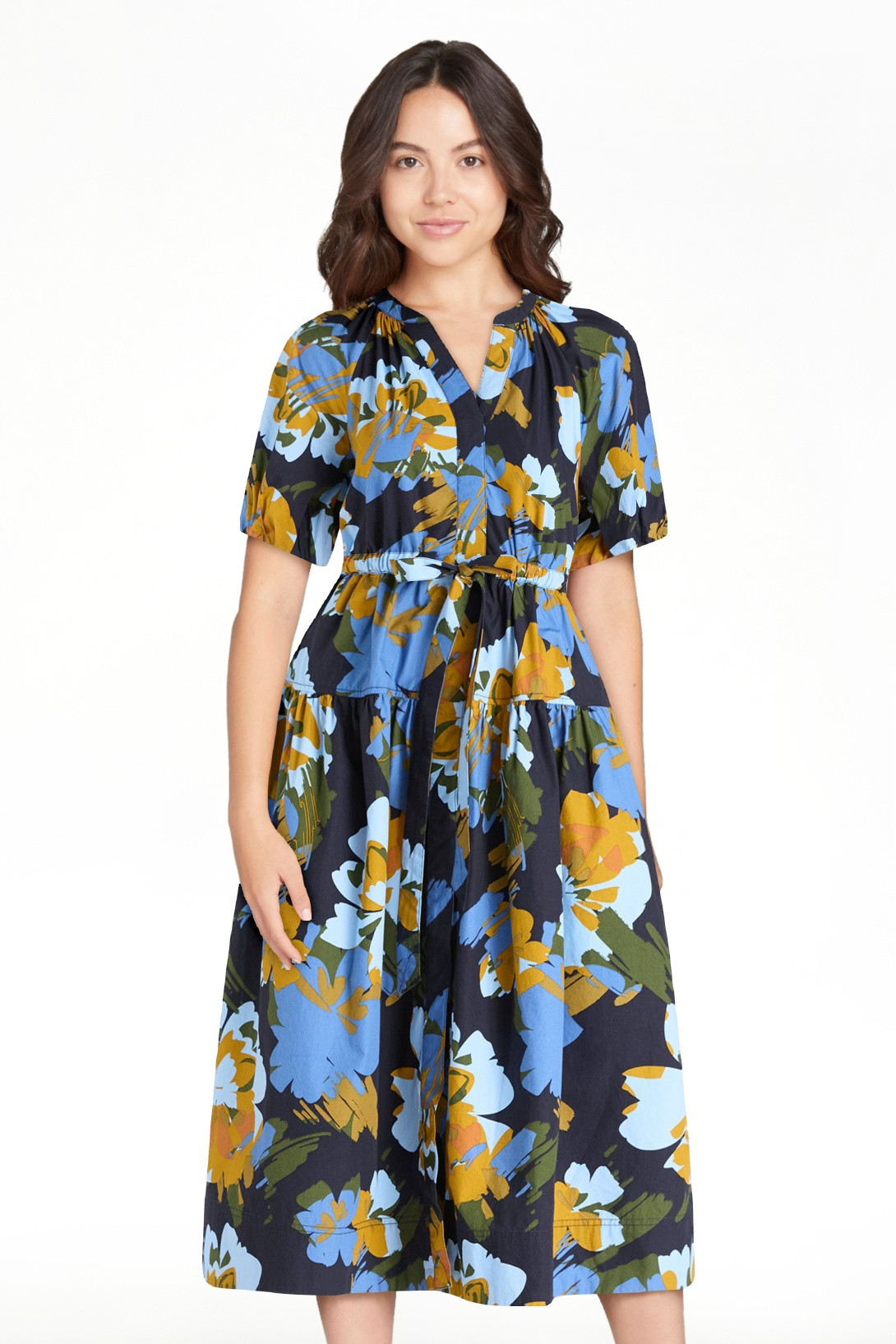 Free Assembly Women's and Women's Plus Cotton Midi Dress with Puff Sleeves, Sizes XS-4X - Walmart... | Walmart (US)