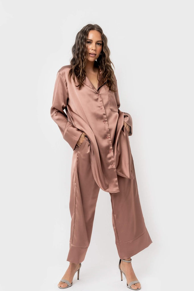 GIGI Luxe Lounge Button Up Silky Sleep Dress | Gibson