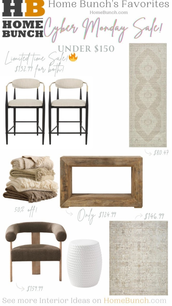 Cyber Monday Extended!!! Shop my picks Under $150 - 

I spent hours curating the best finds so you don’t have to. Go take a look and treat yourself before things sell out!! ✨🛍️

Counterstools: LIMITED TIME SALE! 🔥 Deal alert! Home upgrade time! These Upholstered Counter Stools (Set of 2) are 62% off — only $132.99 for both! 🪑✨ Chic, comfy, and such a crazy-good price. You’ll seriously never see them this low again! 😍

 

Console Table: This 47.2″ Console Table recently went viral, and with today’s price—just $124.99—it’s definitely worth a look!

 

Rug: You won’t believe the price on this gorgeous, High-Quality Rug! If you’re looking to refresh your home for the holidays, this is the one. The 7’10” x 10’2″ size is only $146.99—that’s 68% off! Such an amazing steal.

 

Bestseller Throw: You guys love this Boucle Knit Throw, and I’m excited to share that the price just dropped even more! $70.99

 

Runner: The design of the Machine Woven Rug is subtle but intricate and looks great in person. Runner is only $80.47 right now!

 

Stool: This Rope Stool is such a charming addition—perfect for indoors or out! It adds texture, versatility, and that effortless coastal touch. And right now, it’s on sale for only $118.

 

Accent Chair:😍 Oh, get ready to fall in love! This Upholstered Barrel Accent Chair has that dreamy designer look we all love — but without the hefty price tag. ✨ Only $159.99 and available in so many gorgeous colors! 💕🛋️ A total steal for a piece that elevates any room! ✨




#cybermonday #home #homedecor #christmas #christmasdecor #neutralchristmas #under50 #giftideas #LTKCyberWeek #counterstool #consoletable #rug #runner #throw #cozythrow #stool #ceramicstool #accentchair #armchair #chair #barrelchair #bouclepillow #boucle

#LTKHome #LTKSaleAlert #LTKFindsUnder100