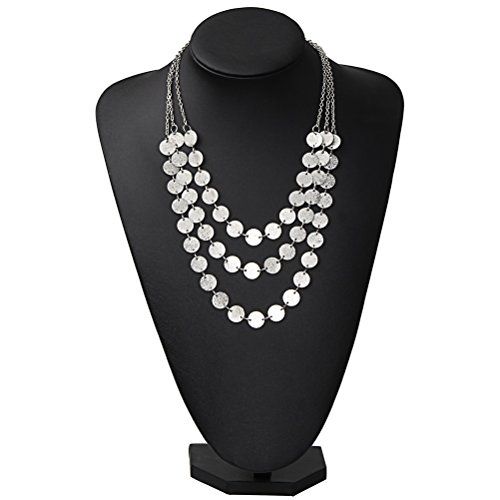 SUMAJU Statement Choker Necklace Round Coins Chunky Bib Charm Chain Necklace Silver Tone Mothers Day | Amazon (US)