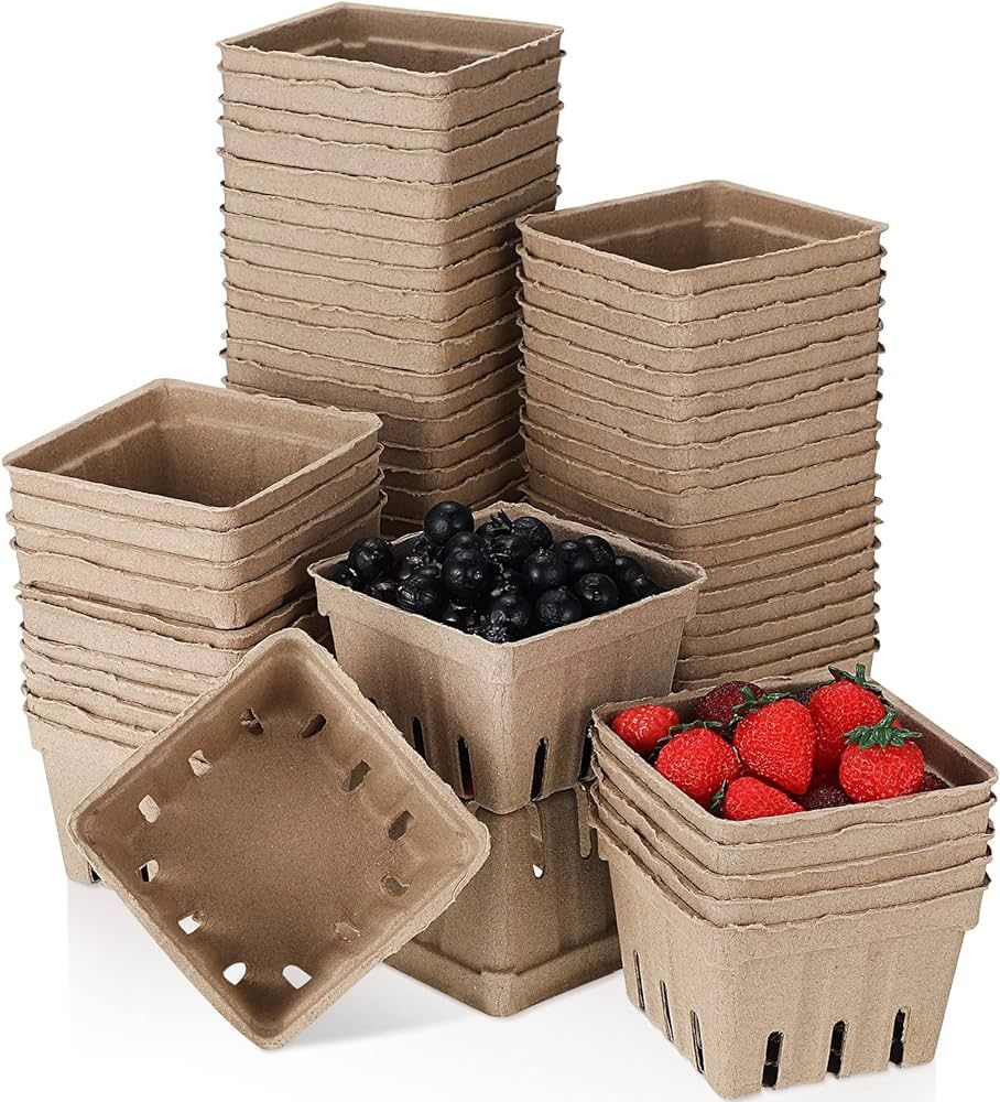 Fuutreo 100 Pcs Natural Pulp Fiber Berry Basket 1 Pint, 4.3 x 4.3 x 3 Inch, Adequate Quantity, Go... | Amazon (US)