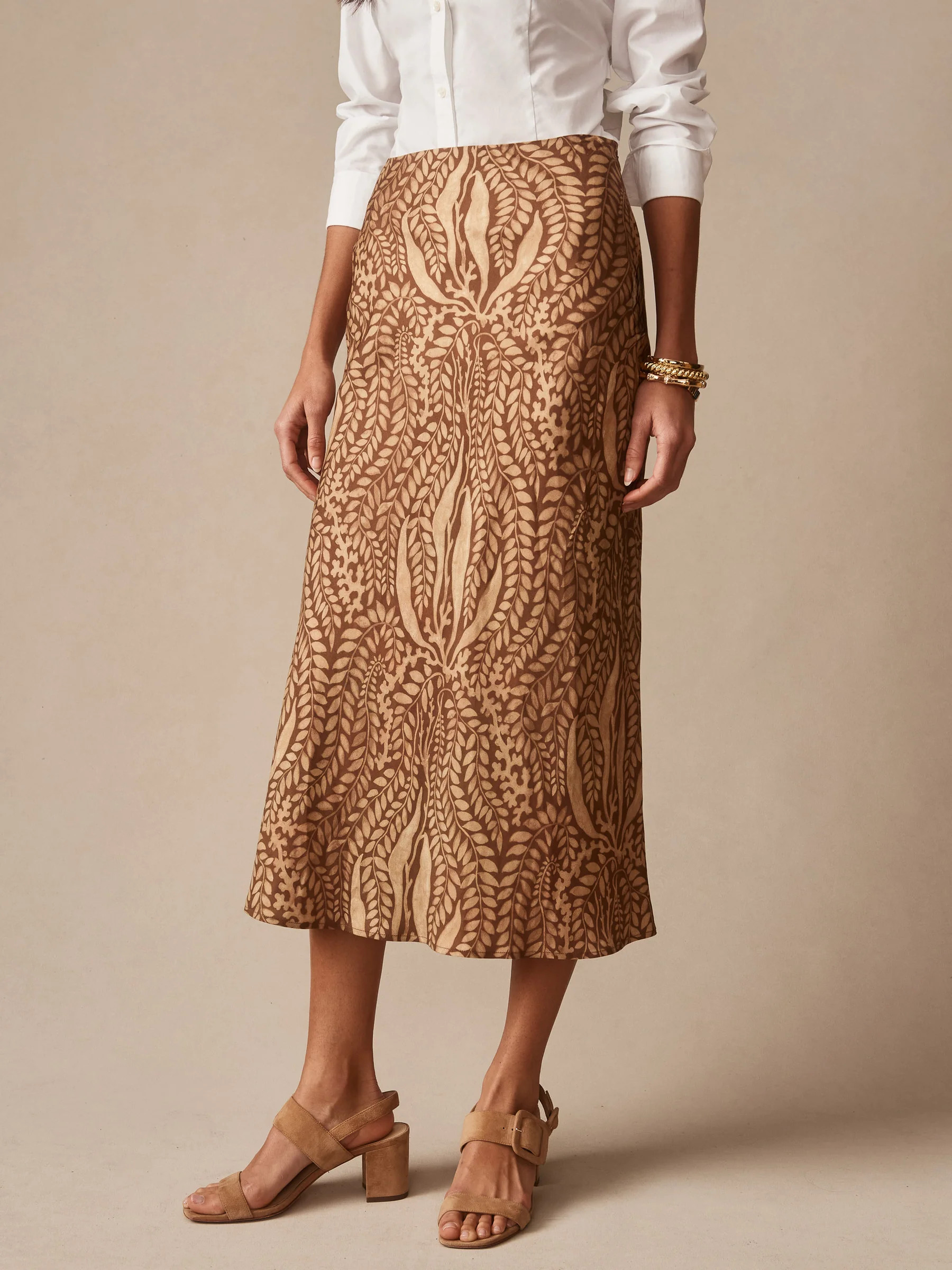 Brown/Tan Coral Current Bias Adelyn Skirt | Women's Skirts & Skorts | J.McLaughlin | J.McLaughlin