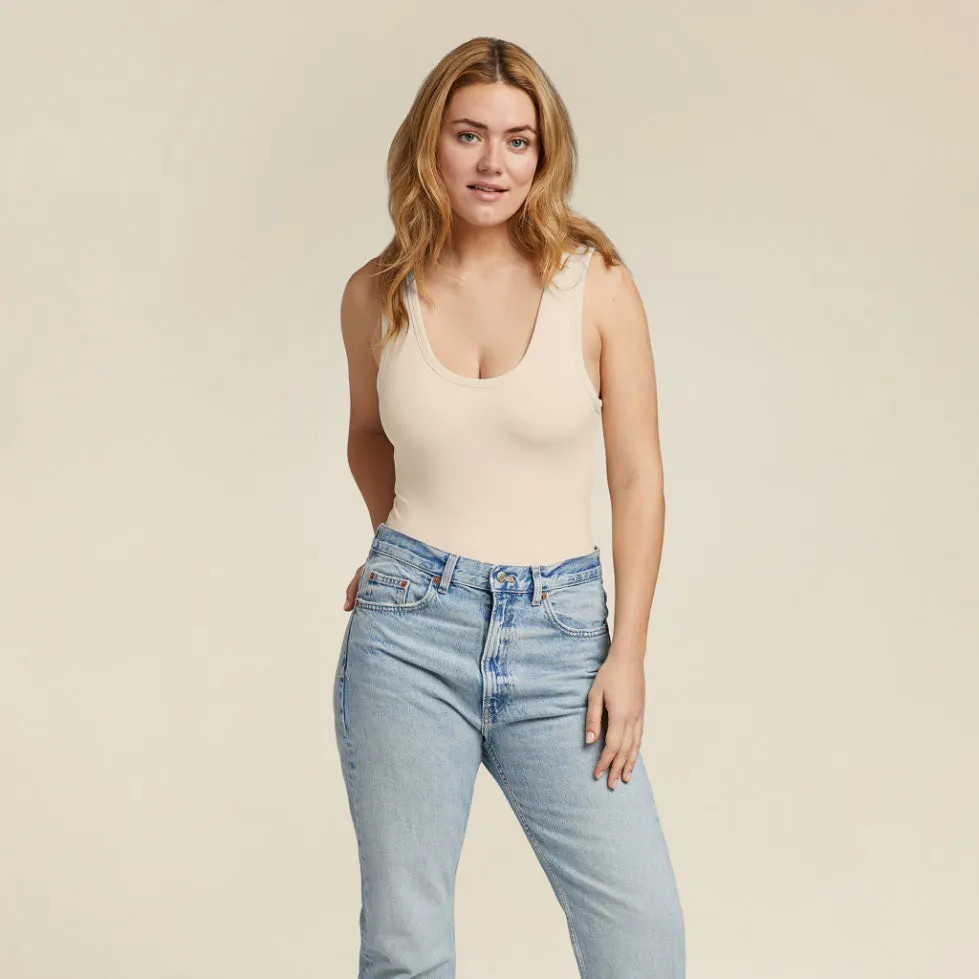 Women's Seamless Scoop Tank Bodysuit | Bone - nuuds | nuuds