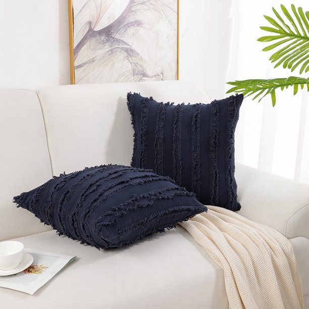 PiccoCasa 2Pcs 18"x18" Cotton Linen Throw Pillow Covers, Tassel Striped Decorative Cushion Covers... | Walmart (US)