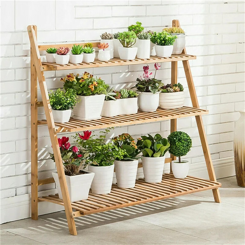 3-Tier Folding Bamboo Plant Stand Planter Shelves Flower Pot Organizer Storage Rack Folding Displ... | Walmart (US)