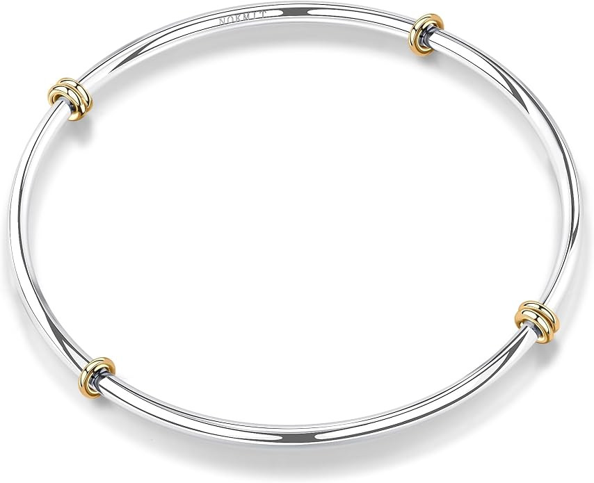 NOKMIT Two-Tone Stackable Bangle Bracelets for Women, Triple Interlocking Stainless Steel Bangle ... | Amazon (US)