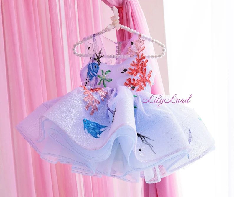Mermaid Dress For Girls, Birthday Girl Dress, Tutu Sparkling Dress, Marine Style Dress, Blue Baby... | Etsy (US)