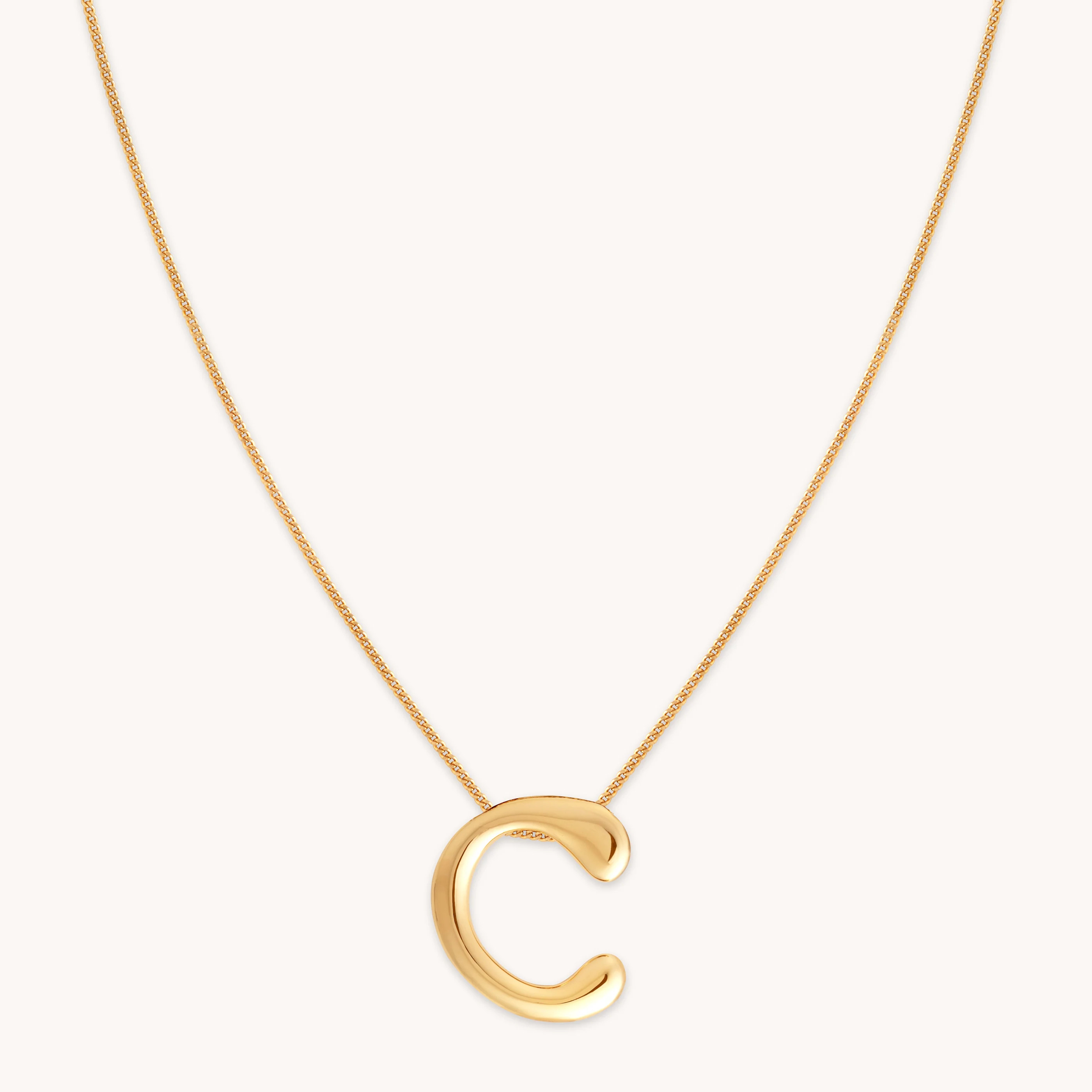 C Initial Bold Pendant Necklace in Gold | Astrid and Miyu
