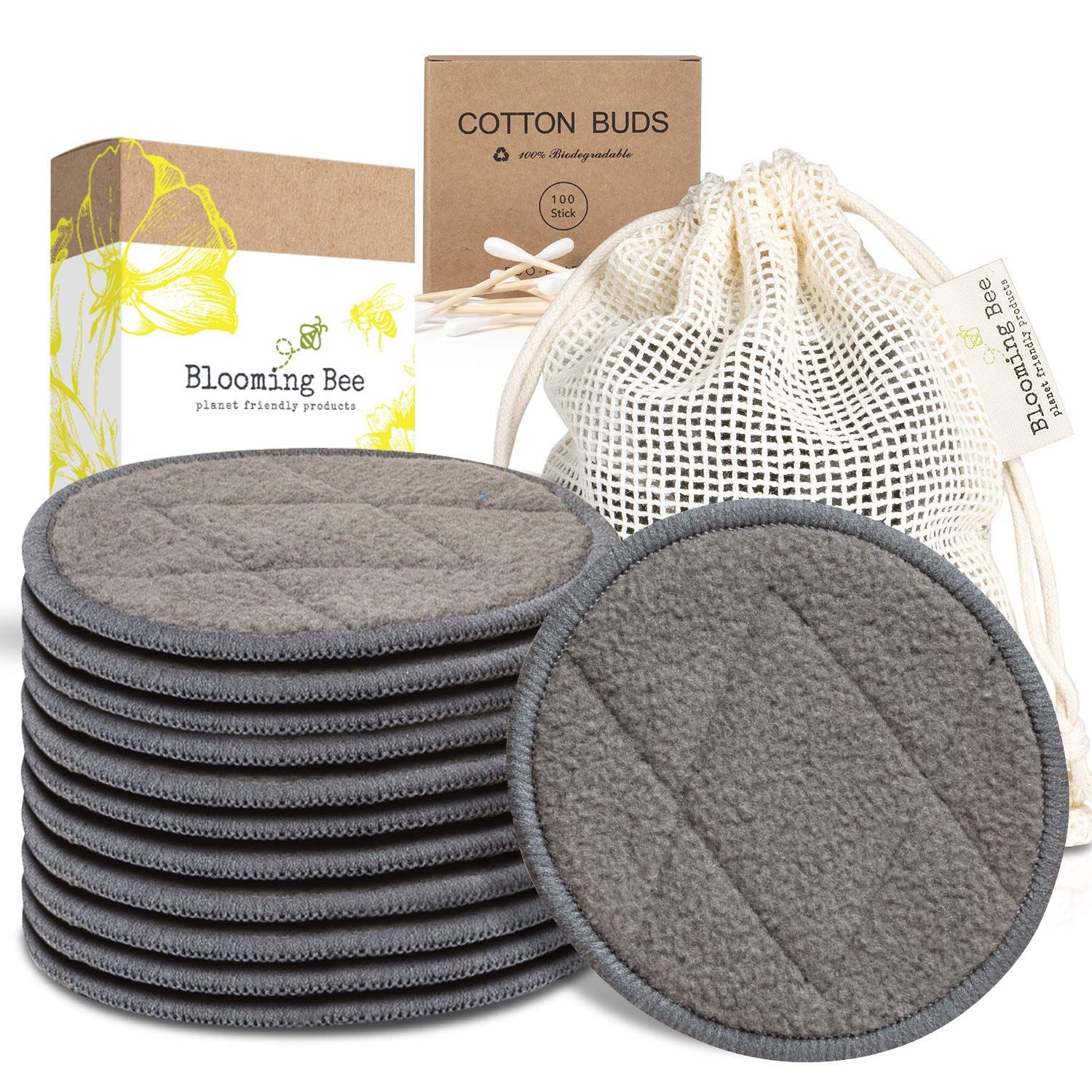 Blooming Bee 12 Charcoal Bamboo Reusable Makeup Remover Pads With Laundry Bag (+ 100% Biodegradab... | Amazon (US)