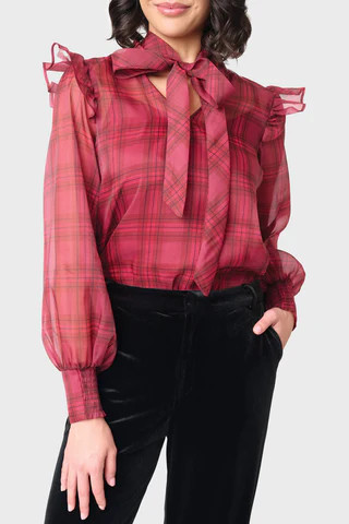 Festive Plaid Organza Blouse | Gibson