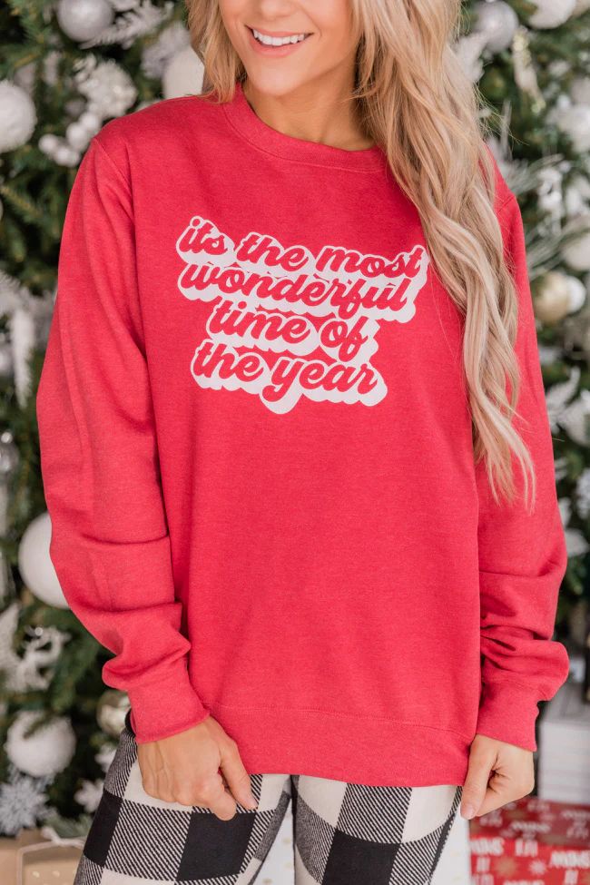 It's The Most Wonderful Time Of The Year Graphic Heather Red Sweatshirt | The Pink Lily Boutique