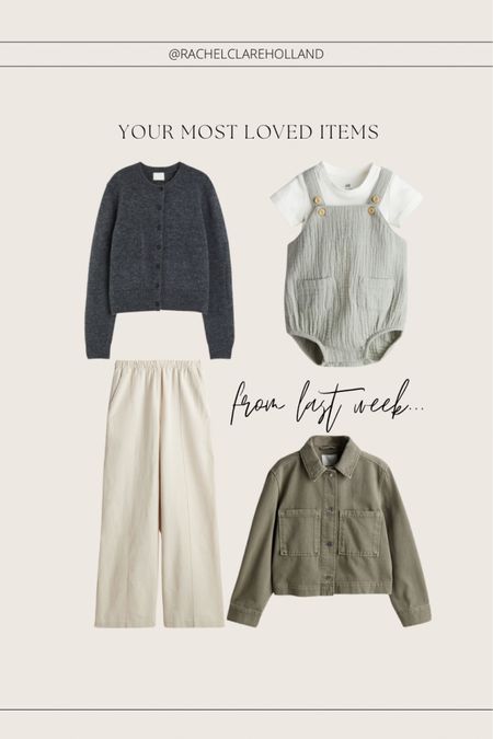 Your most loved items 🥰
H&M, knitwear, cardigan, baby outfits, baby boy outfit, khaki jacket, utility jacket, linen trousers, comfy trousers, neutral style, H&M favs 

#LTKSeasonal #LTKstyletip #LTKeurope