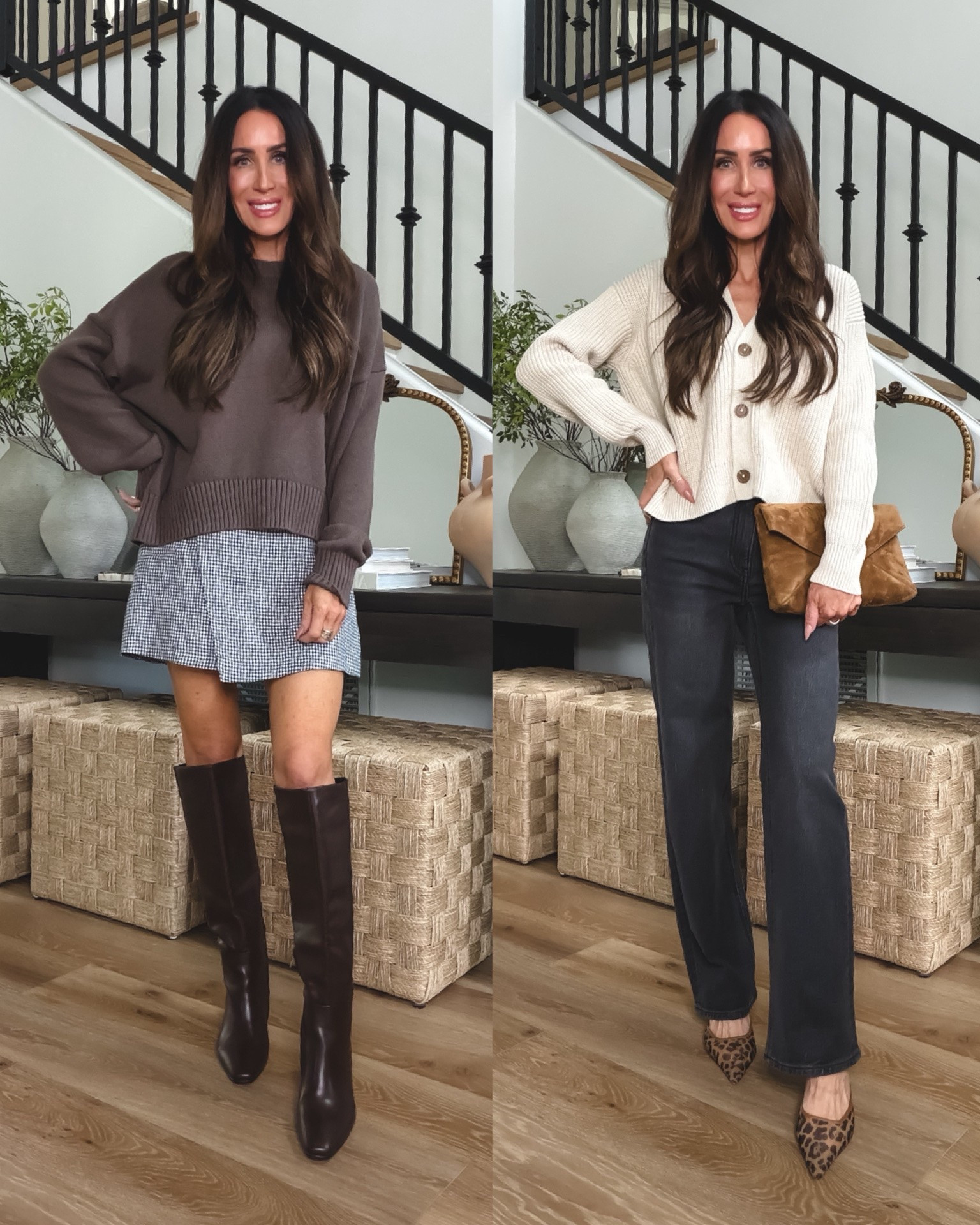 Chic & easy fall outfit ideas…elevated basics you’ll want in your closet! FYI I’m 5’5”

-Boyfriend crew sweater (Heather brown, sz small) 
-Beige cropped button down sweater (sz small, speckled beige) heavier in weight
-Skort sz xs (runs a little big)
-Bella stretch relaxed straight leg (Atlantic blue and charcoal black, sz 25, reg length)

Linking similar on boots and heels 
Suede YSL clutch bag

#LTKSeasonal #LTKootd #LTKOver40