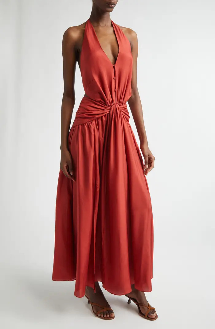Indra Plunge Halter Silk Maxi Dress | Nordstrom