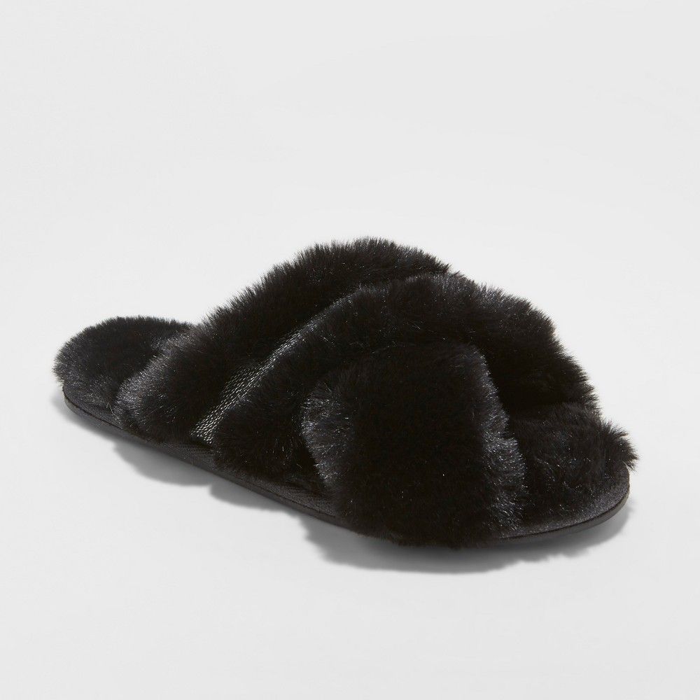 Women's Niah Faux Fur Slipper - Xhilaration Black S(5/6), Size: Small | Target