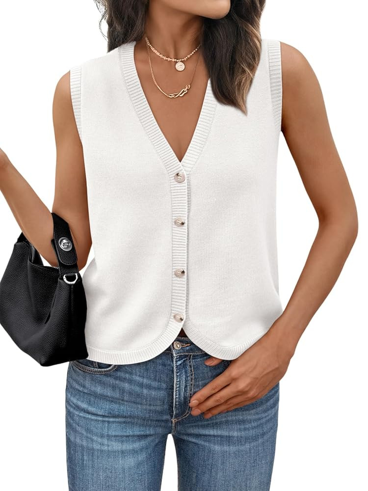 LILLUSORY Womens Fall Fashion Sweaters Vest Tops Knit Sleeveless Button Down V Neck Casual Clothe... | Amazon (US)