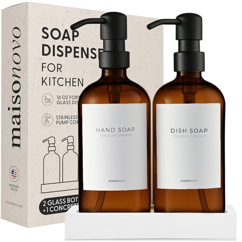 MaisoNovo Soap Dispenser 3-Piece Set | 16.9oz Amber Bottles with Black Stainless Steel Pumps | Amazon (US)