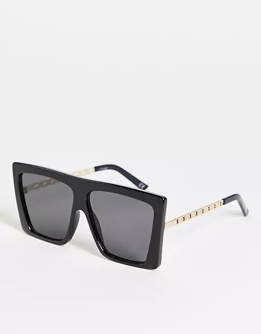 ASOS DESIGN recycled frame oversized visor sunglasses in black with chain metal arms | ASOS (Global)