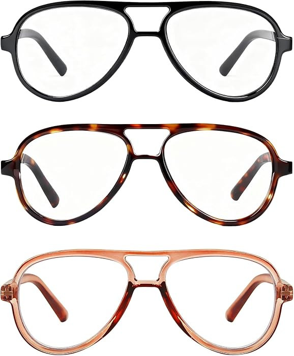 Oversized Aviator Reading Glasses Women Men, 3 Pack Retro Blue Light Reading Glasses Large Comput... | Amazon (UK)