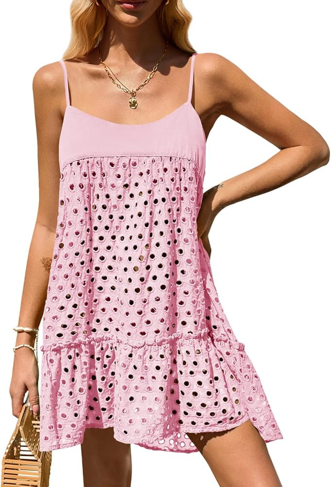 Saodimallsu Womens Crochet Cover Up Summer Spaghetti Strap Hollow Out Fringe Tie Back Beach Cover... | Amazon (US)