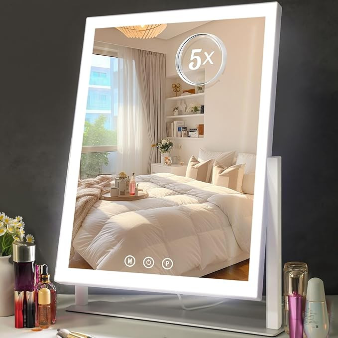 Lighted Makeup Mirror, Hollywood Vanity Mirror with 5X Magnification Mirror, 360°Rotation Touch ... | Amazon (US)