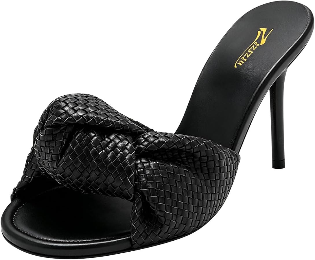 Zszszsu Women Chic Woven Knot Mule Sandal Stiletto High Heel Open Toe Slip On Casual Office Dress... | Amazon (US)