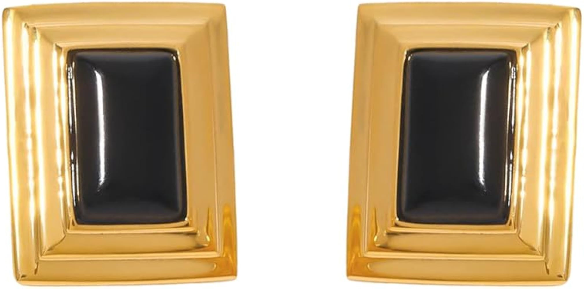 Vintage Rectangle Black Onyx Stud Earrings for Women Dainty Stainless Steel 14k Gold Plated Minim... | Amazon (US)