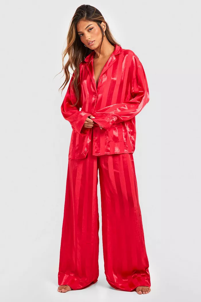 Premium Satin Stripe Double Pocket Pajama Set | boohoo (US & Canada)