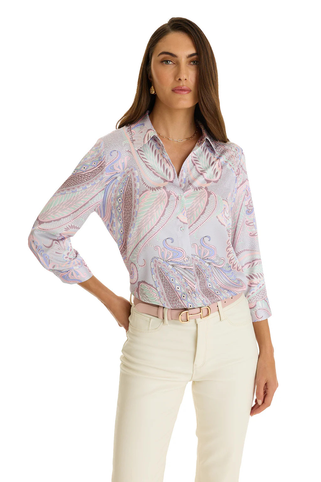 Sara Silk Blouse - Pastel Paisley | The Noli Shop