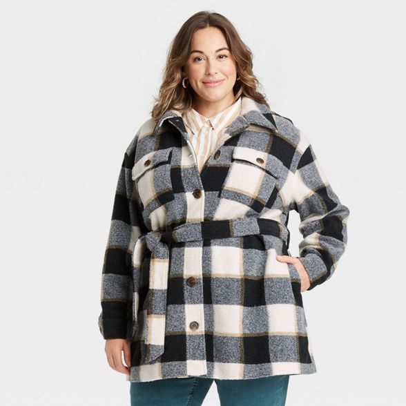 Women's Plus Size Plaid Shirt Shacket - Ava & Viv™ | Target