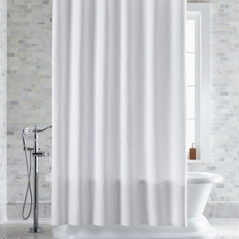Pebble Matelassé White Extra-Long Shower Curtain + Reviews | Crate & Barrel | Crate & Barrel